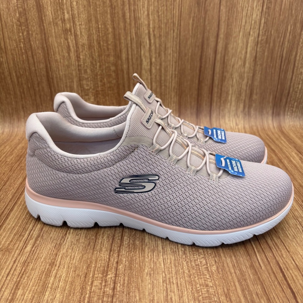 Skechers Summits Summer Blush Women 9.5 Taupe Peach Bungee Memory Foam NEW